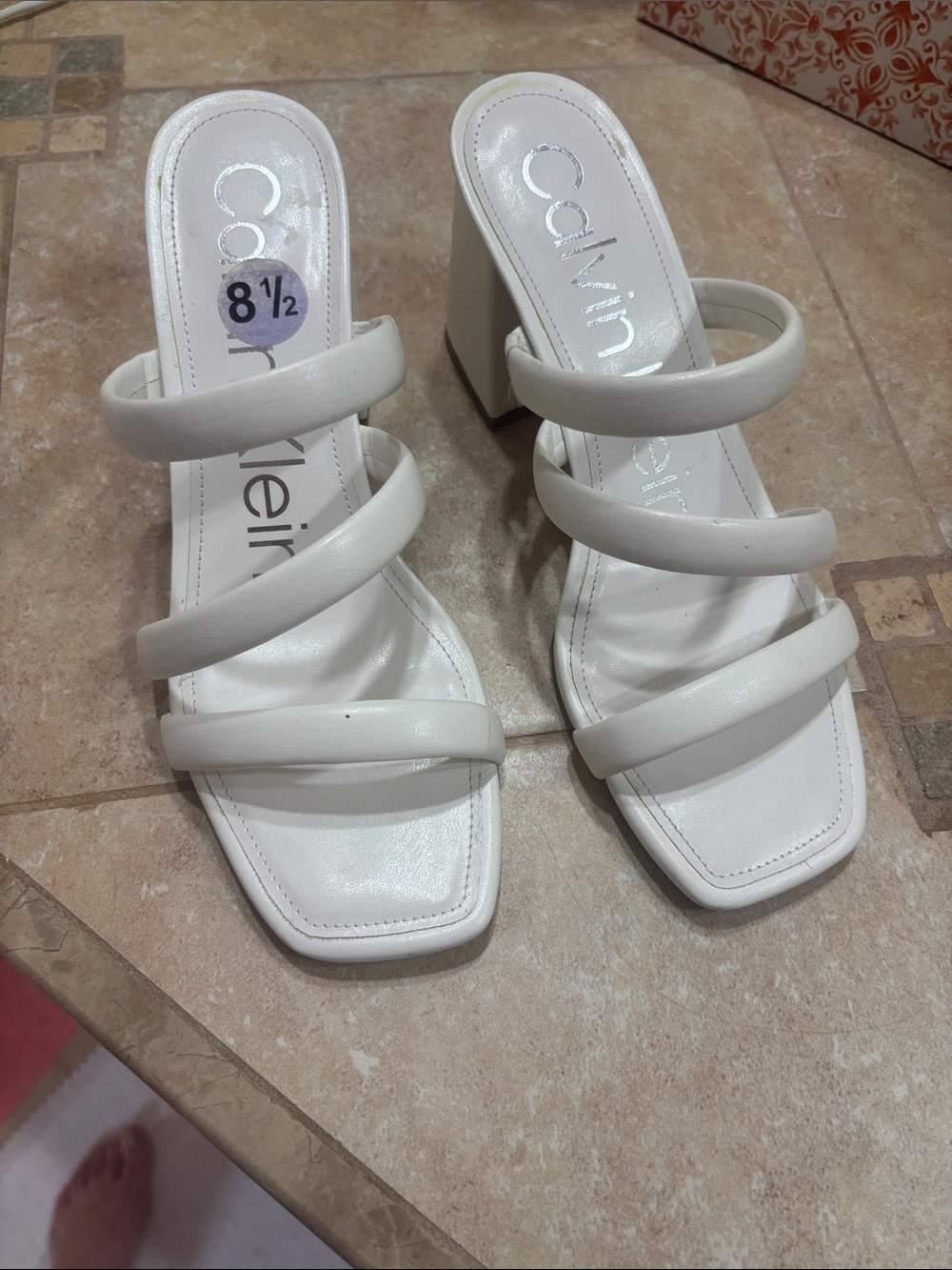 Calvin Klein White Strappy Block Heel Sandals